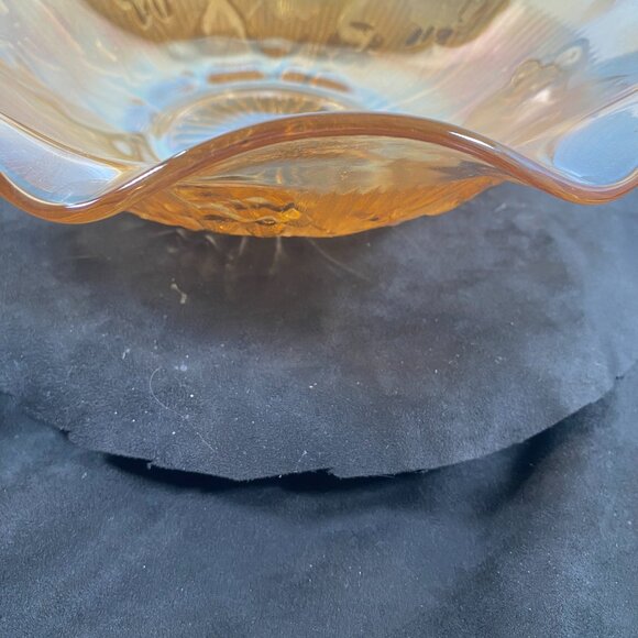 Large Iris and Herringbone Jeannette Carnival Glass Fruit Serving Bowl, - Picture 8 of 8